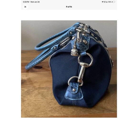 Kathy Van Zeeland Blue Denim & Faux Leather Satchel Bag/Purse Grommets/Studs - Picture 8 of 12